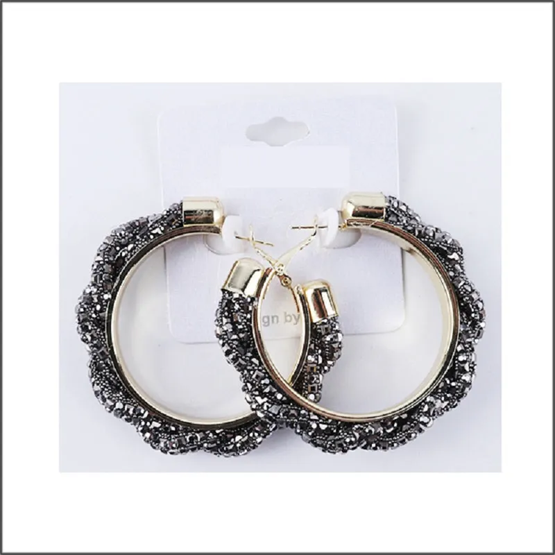 GOLD HOOP EARRINGS HEMATITE STONES ( 08 36 ) sold by Oh My Jewelry
