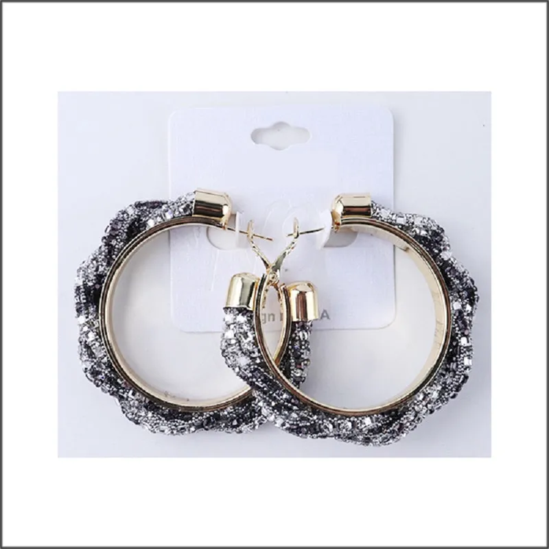 GOLD HOOP EARRINGS CLEAR BLACK STONES ( 08 35 ) sold by Oh My Jewelry