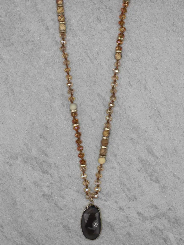 AGATE PENDANT NECKLACE 27" ( 0272 WGNAT ) sold by Oh My Jewelry