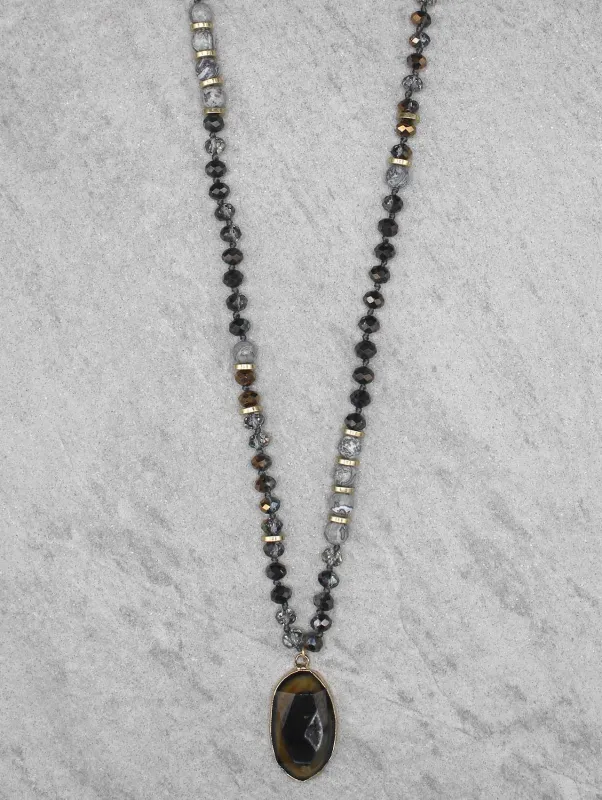 AGATE PENDANT NECKLACE 27" ( 0272 WGBLK ) sold by Oh My Jewelry