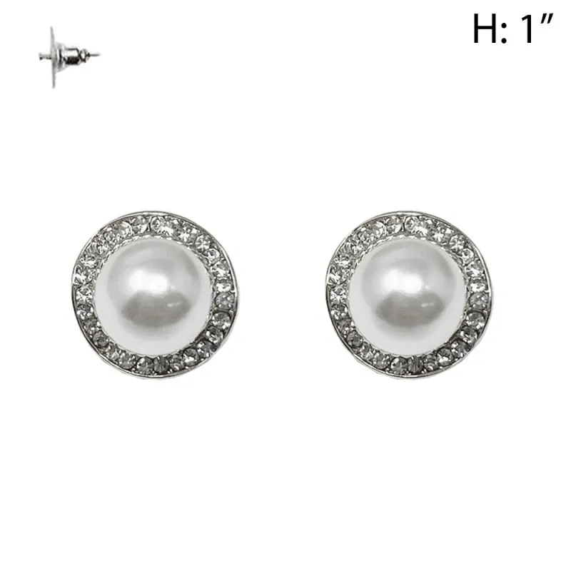 SILVER EARRINGS PEARLS CLEAR STONES ( 358 RWH ) sold by Oh My Jewelry