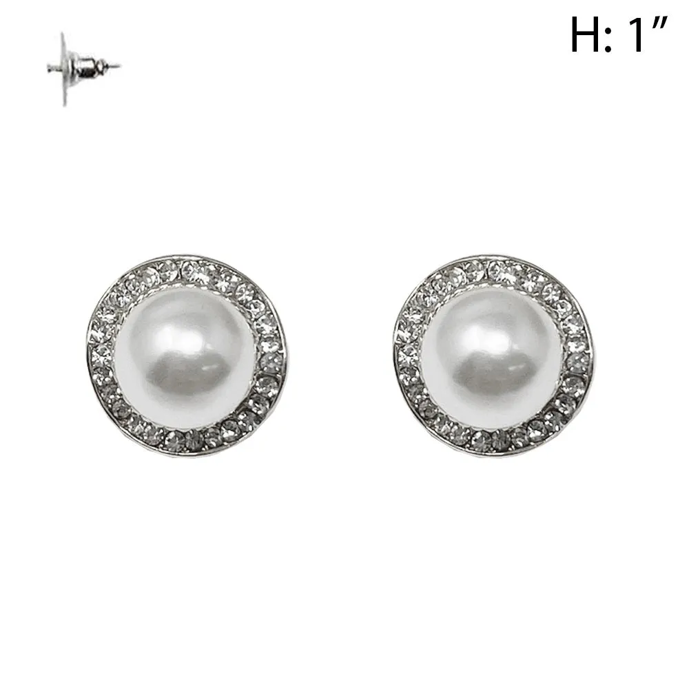 SILVER EARRINGS PEARLS CLEAR STONES ( 358 RWH ) sold by Oh My Jewelry