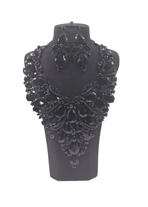 LARGE NECKLACE SET BIG STONES BLACK ( 0152 4J ) made by Oh My Jewelry