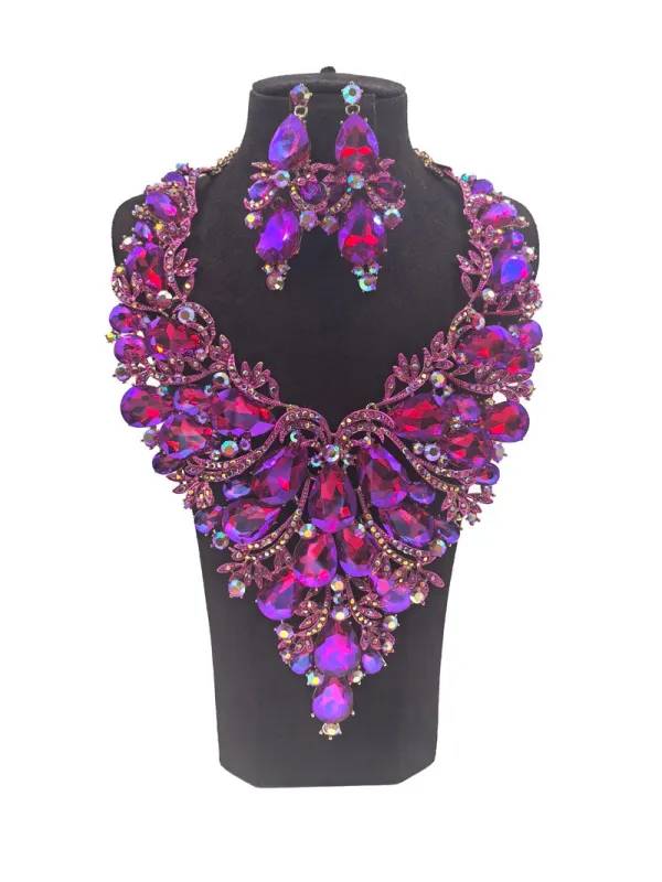 LARGE NECKLACE SET BIG STONES PURPLE AB ( 0152 2PUX ) made by Oh My Jewelry
