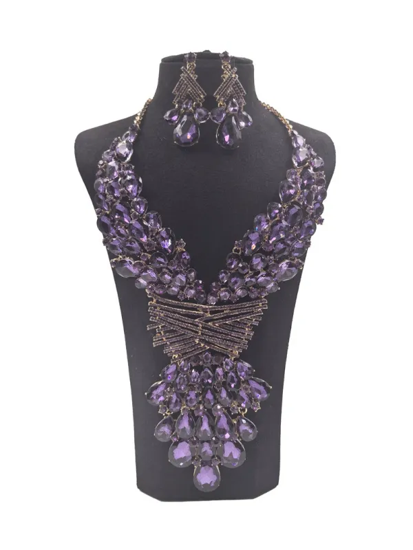 LARGE NECKLACE SET BIG STONES PURPLE ( 0151 2U ) sold by Oh My Jewelry