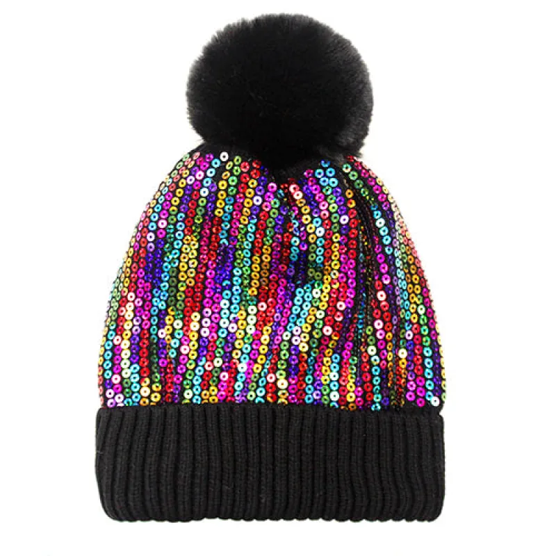 BEANIE SEQUIN POM POM MLT ( 2752 MLT ) sold by Oh My Jewelry