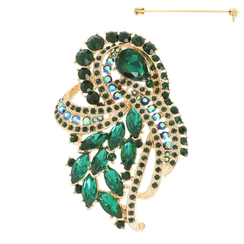 CRYSTAL STONE FASHION BROOCH GOLD GREEN ( 5852 GGR ) made by Oh My Jewelry