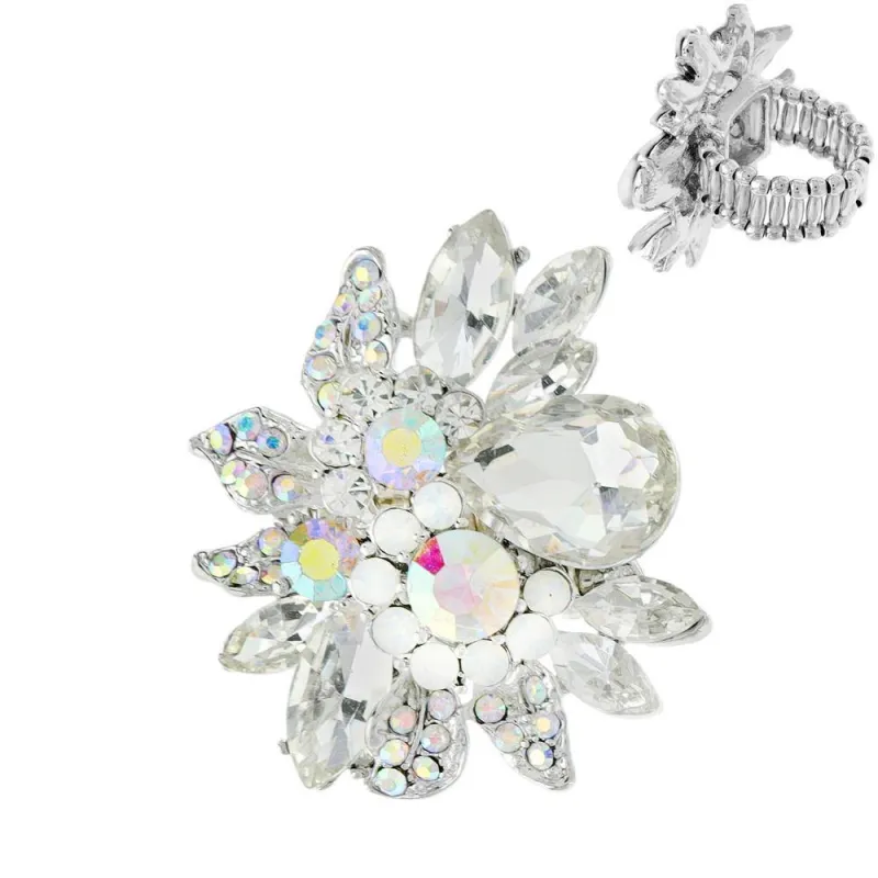 SILVER CLEAR AB FLOWER STRETCH RING ( 11212 RCA ) sold by Oh My Jewelry