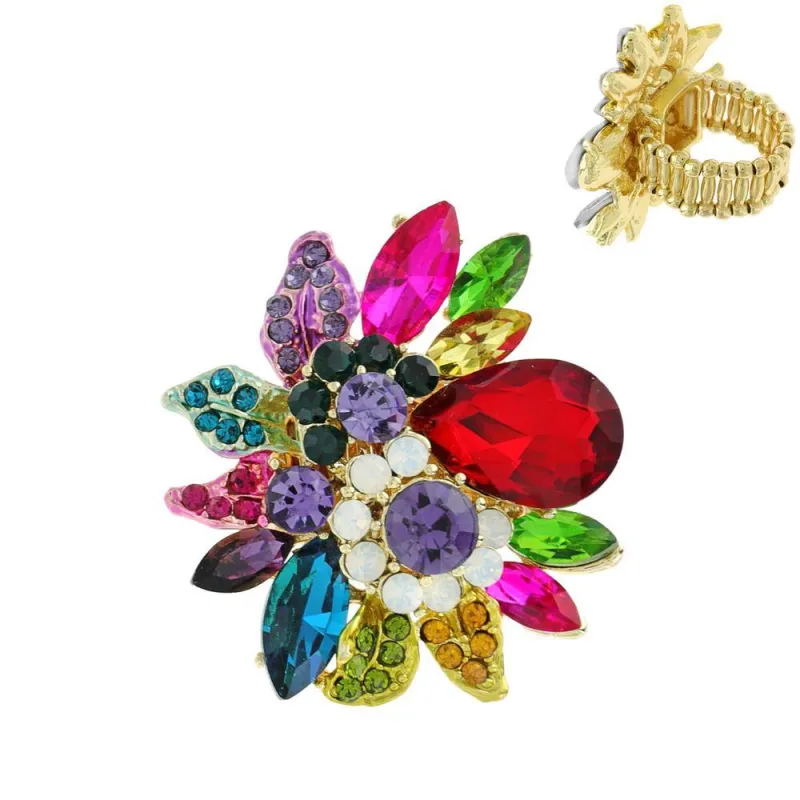 GOLD MULTI COLOR FLOWER STRETCH RING ( 11212 GMU ) sold by Oh My Jewelry