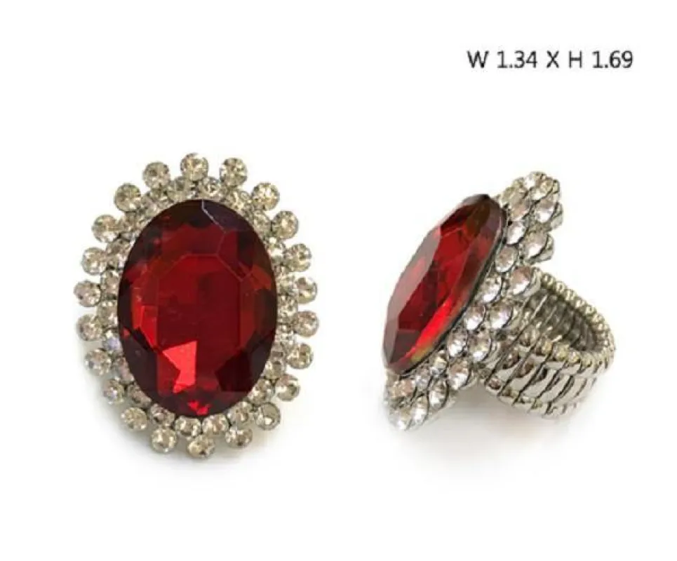 Large Oval Red Stone and Clear Rhinestone Stretch Ring ( 555 RRD ) sold by Oh My Jewelry