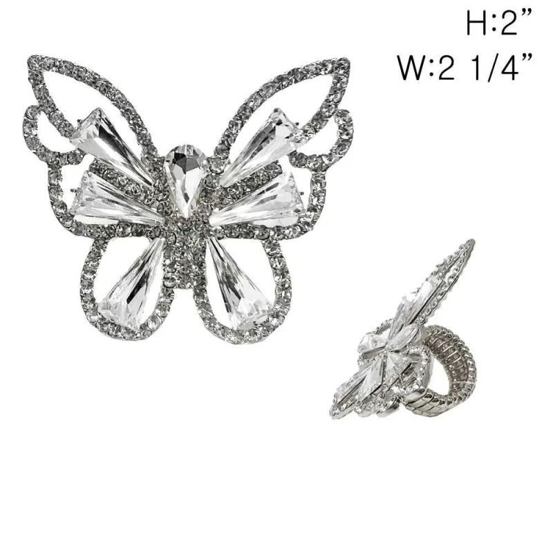 SILVER BUTTERFLY STRETCH RING CLEAR STONES ( 349 RCL ) sold by Oh My Jewelry
