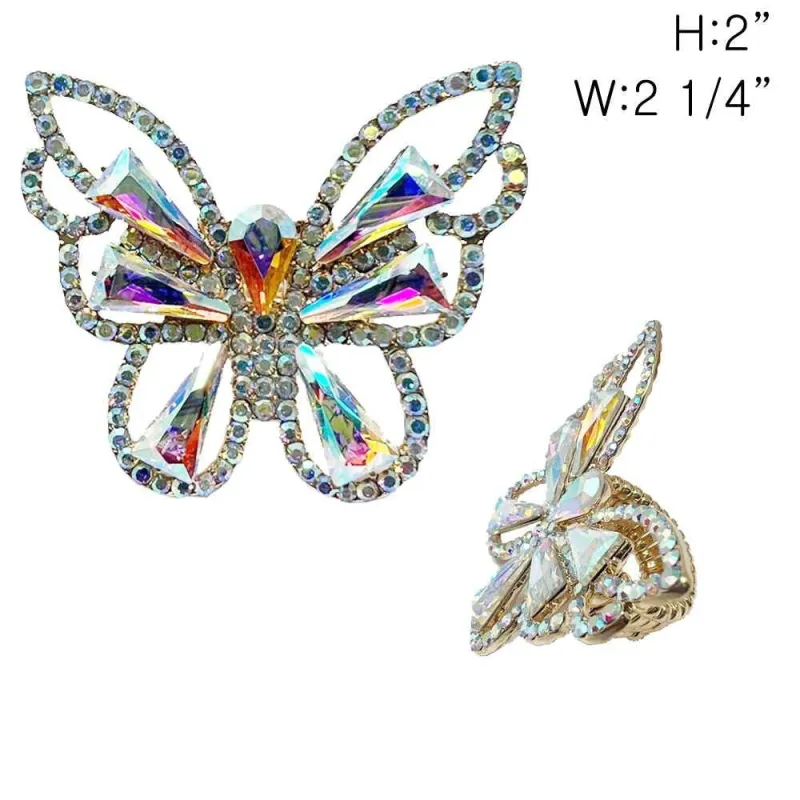GOLD BUTTERFLY STRETCH RING AB STONES ( 349 GAB ) sold by Oh My Jewelry