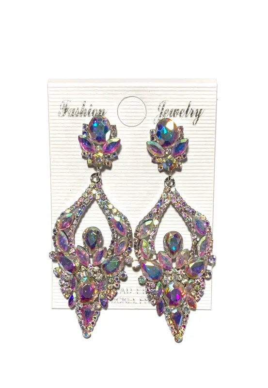 SILVER AB DANGLING RHINESTONE EARRINGS ( 3386 SAB ) sold by Oh My Jewelry