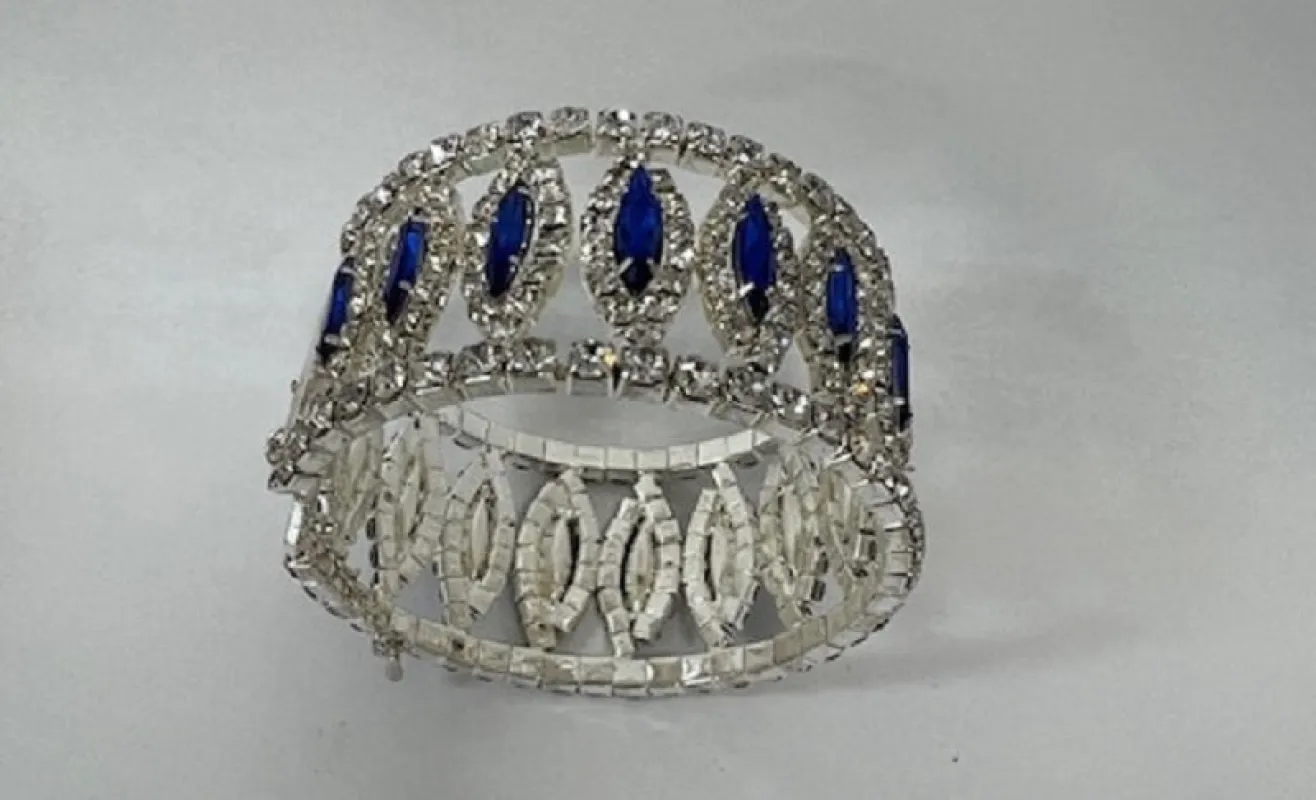 SILVER CUFF BANGLE CLEAR BLUE STONES ( 0016 1S ) sold by Oh My Jewelry