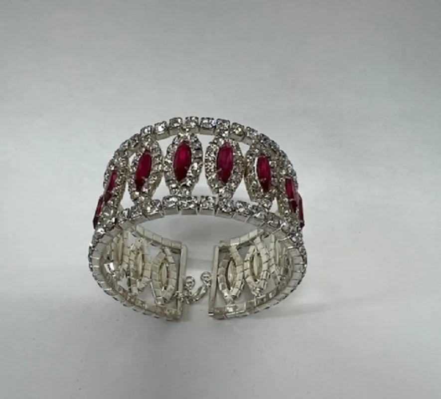 SILVER CUFF BANGLE CLEAR FUCHSIA STONES ( 0016 1F ) sold by Oh My Jewelry