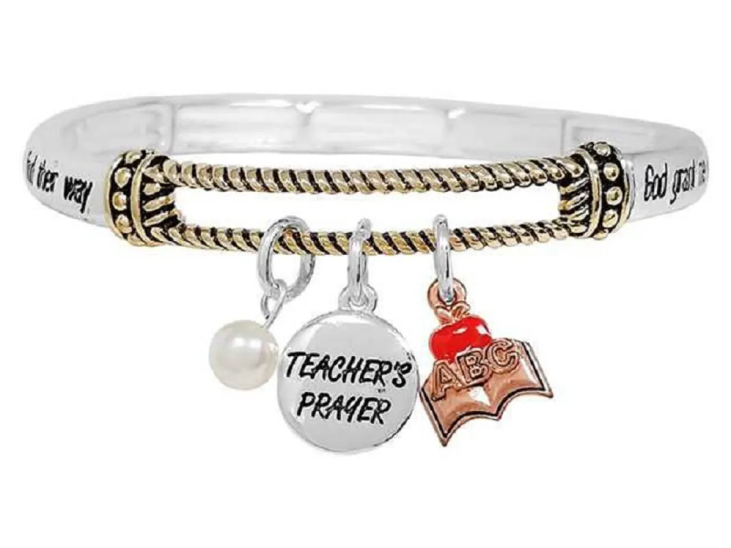 SILVER GOLD TEACHER'S PRAYER BANGLE ( 01011 3TPL ) sold by Oh My Jewelry