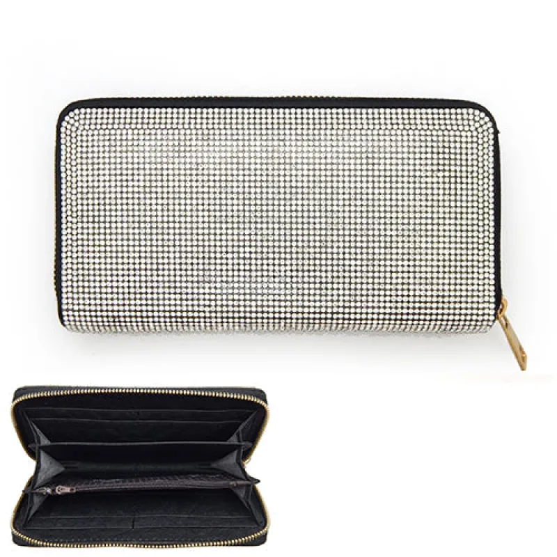 CLEAR Rhinestone Wallet with GOLD Single Zipper ( 6050 BKCLR ) sold by Oh My Jewelry