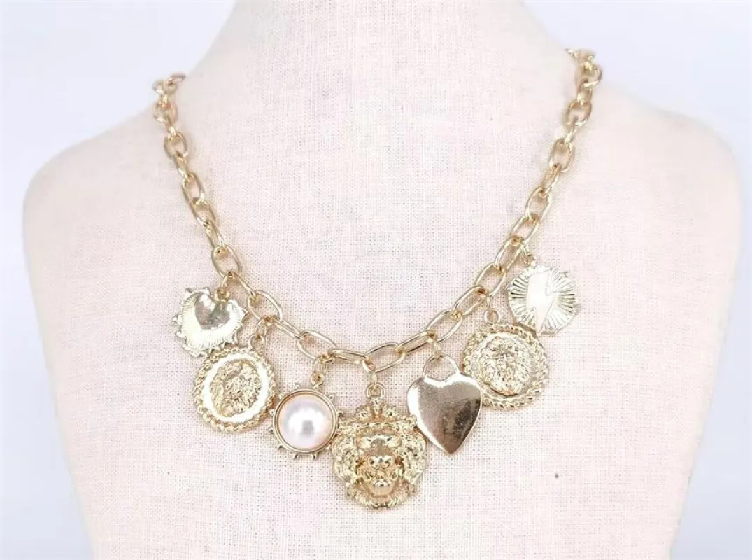 GOLD NECKLACE DANGLING CHARMS ( 2442 GDCRCL ) sold by Oh My Jewelry