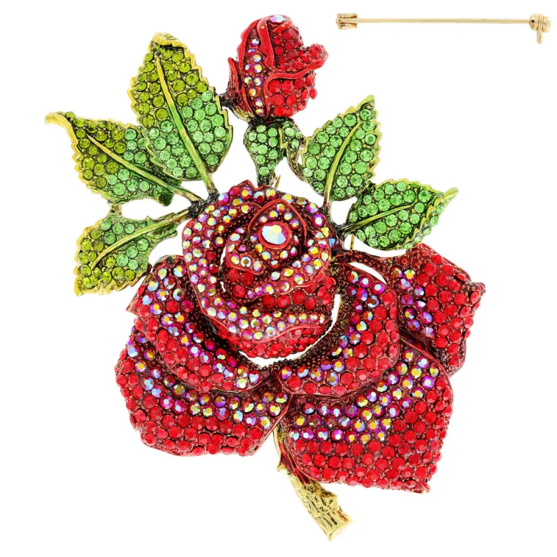 LARGE GOLD RED ROSE BROOCH ( 8862 GRD ) made by Oh My Jewelry