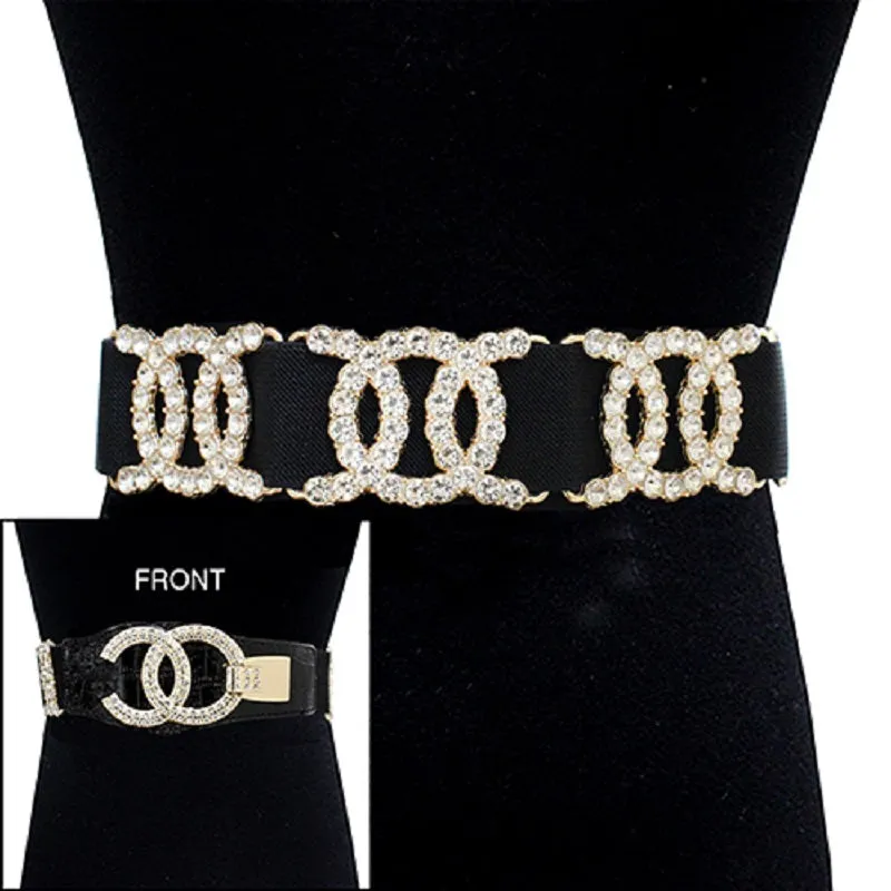 BLACK GOLD CLEAR STONES STRETCH BELT ( 1048 GDCLR ) sold by Oh My Jewelry