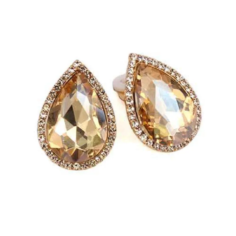 GOLD TEARDROP CLEAR TOPAZ STONES CLIP ON ( 4080 GDLCT ) sold by Oh My Jewelry