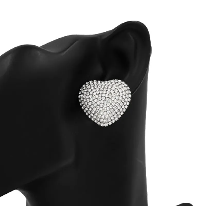 SILVER HEART EARRINGS CLEAR STONES ( 2507 RDCLR ) sold by Oh My Jewelry