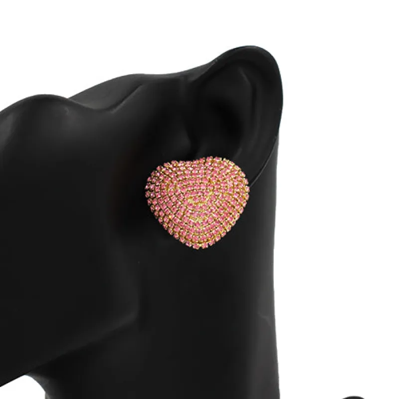 GOLD HEART EARRINGS FUCHSIA STONES ( 2507 GDFSH ) sold by Oh My Jewelry