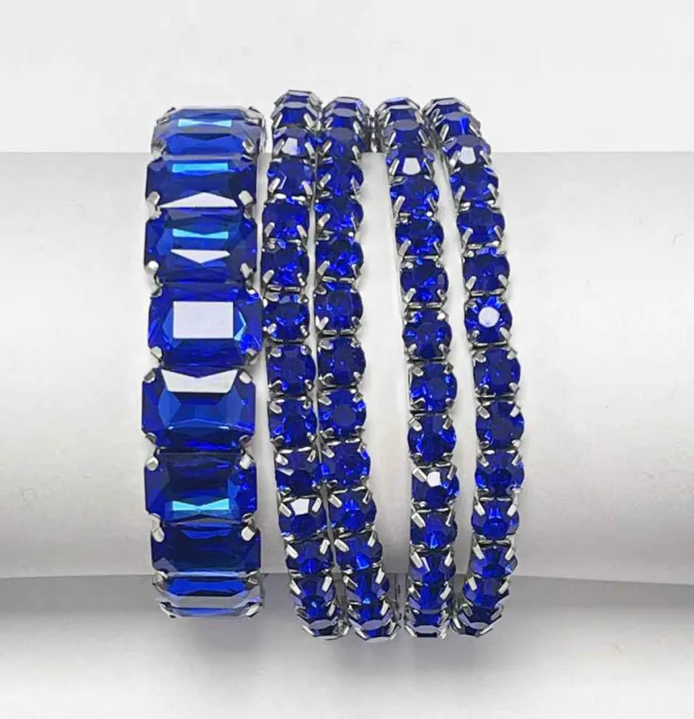 SILVER STRETCH BRACELETS ROYAL BLUE STONES ( 629 ROBL ) sold by Oh My Jewelry