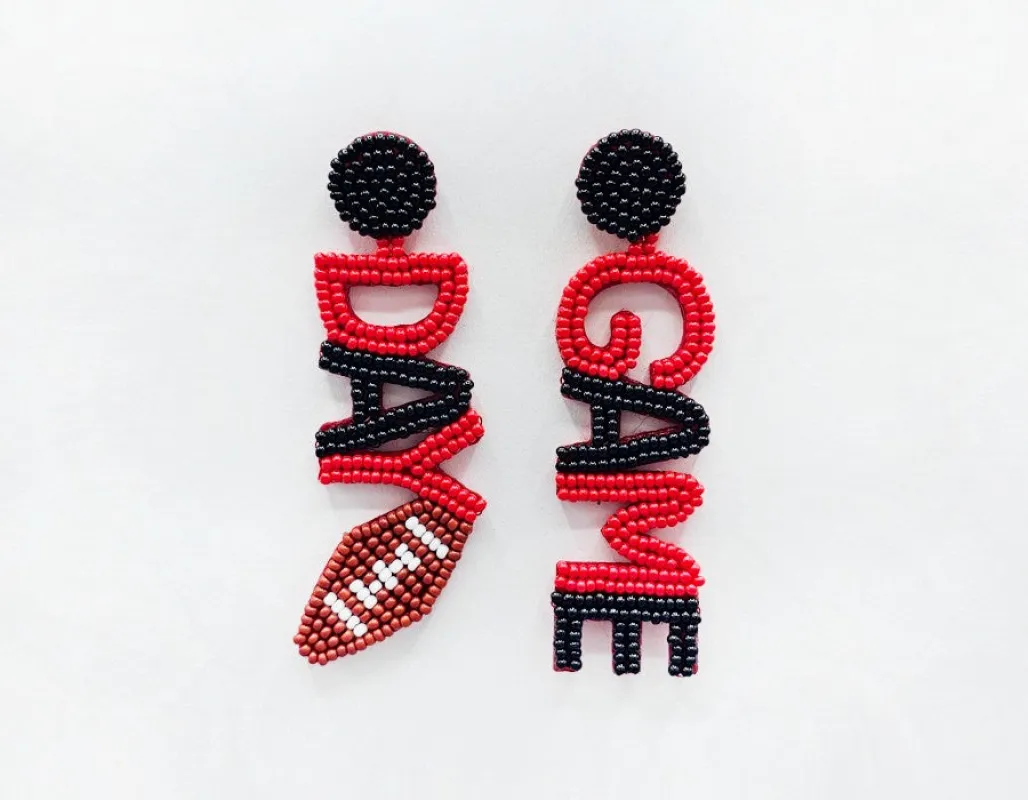 BLACK RED GAME DAY FOOTBALL EARRINGS ( 2681 BKRD ) sold by Oh My Jewelry