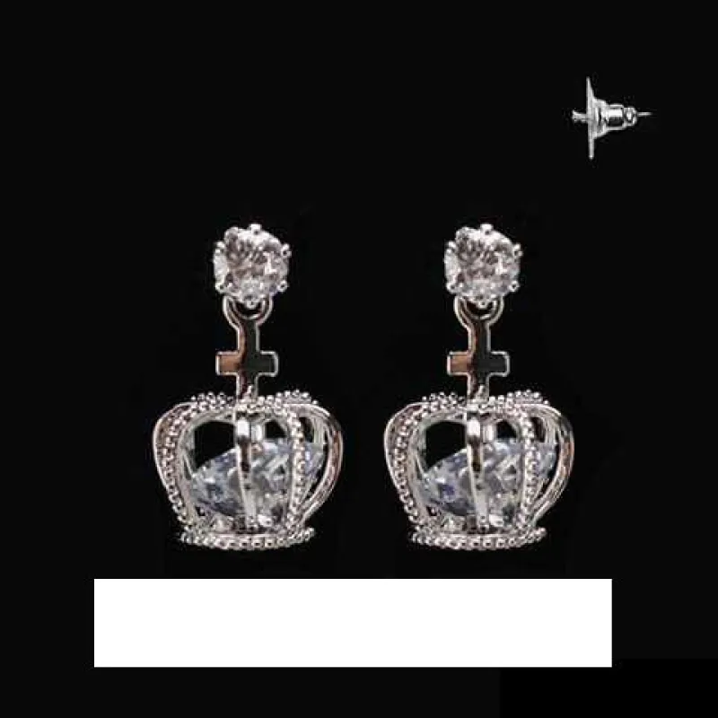 SILVER CROWN EARRINGS CLEAR CZ CUBIC ZIRCONIA STONES ( 1546 R ) sold by Oh My Jewelry
