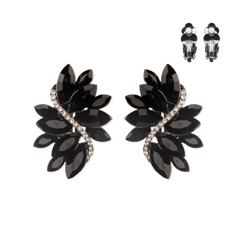 SILVER BLACK Marquise Stone Clip On Earrings ( ECQ53 BJT ) sold by Oh My Jewelry