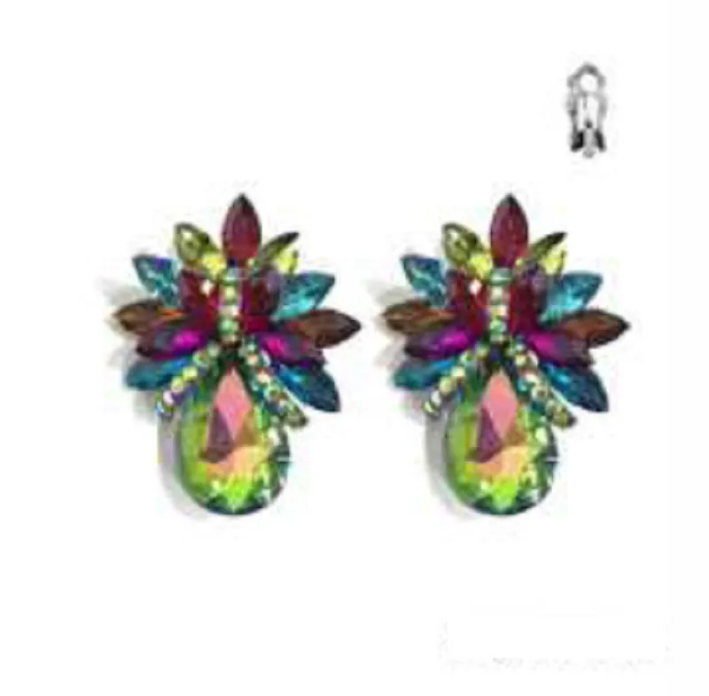 LARGE GOLD MULTI COLOR STONES CLIP ON EARRINGS ( 4276 GMU ) sold by Oh My Jewelry