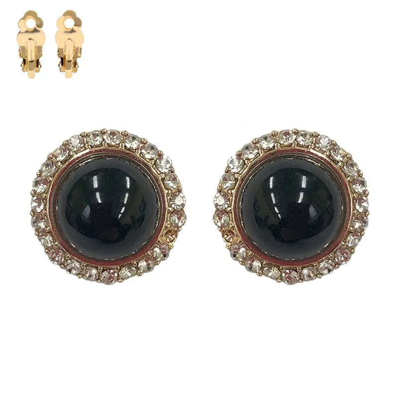 GOLD BLACK PEARL CLIP ON EARRINGS CLEAR STONES ( 276 GBK ) sold by Oh My Jewelry