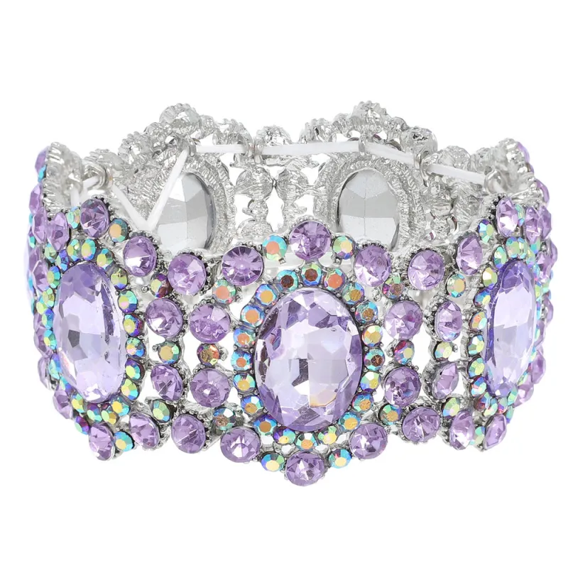 SILVER Stretch Bracelet LAVENDER Stones ( 193 RLV ) sold by Oh My Jewelry