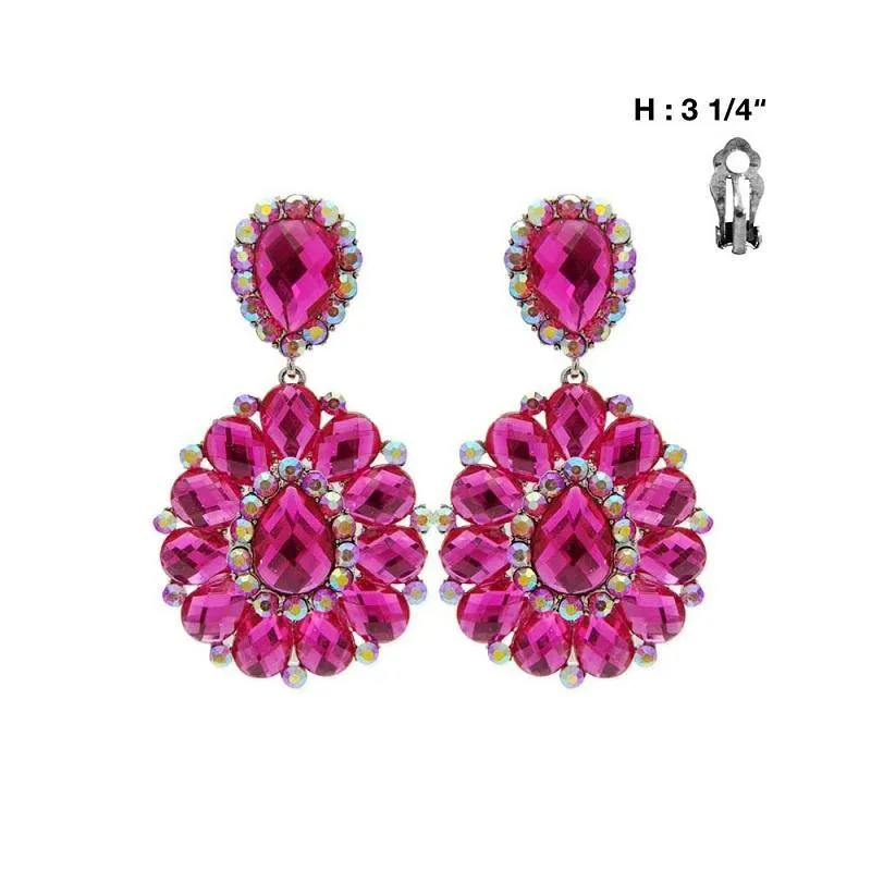Large Fuchsia Pink Stone Clip On Earrings ( 36 RFU ) made by Oh My Jewelry