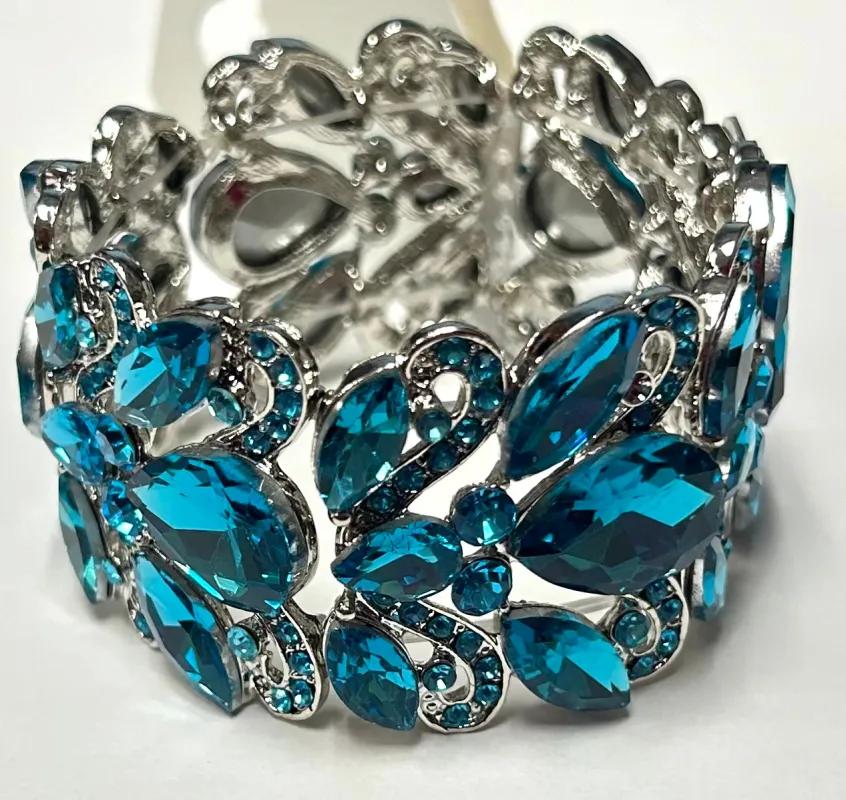 SILVER STRETCH BRACELET BLUE STONES ( 9206 BL ) sold by Oh My Jewelry