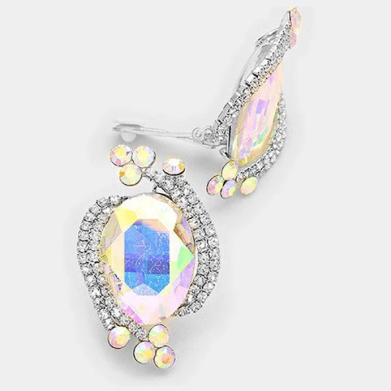 Silver Clip On Earrings with Oval Clear and AB Stones ( 1531 ) sold by Oh My Jewelry