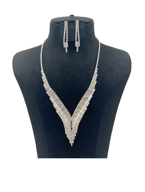 SILVER NECKLACE SET CLEAR STONES ( 0708 1C ) sold by Oh My Jewelry