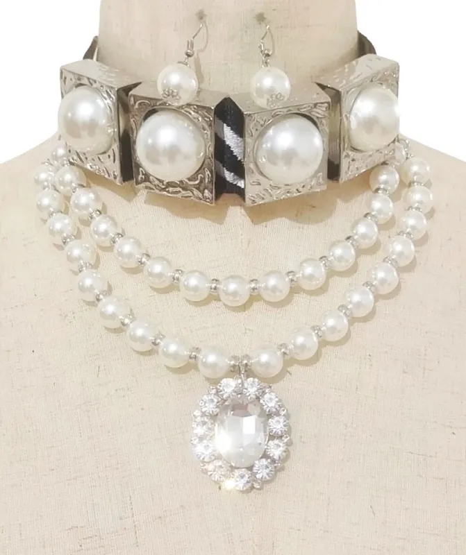PEARL CHOKER NECKLACE SET ( 3699 RHZBWHT ) sold by Oh My Jewelry