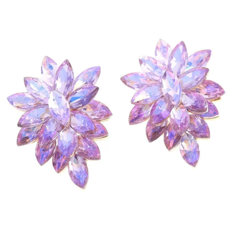2.25" GOLD PURPLE AB Pointy Clip On Earrings ( 1617 VL ) sold by Oh My Jewelry
