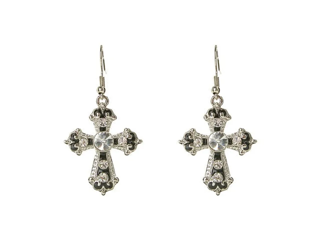 SILVER BLACK CROSS EARRINGS CLEAR STONES ( 18243 5CL ) sold by Oh My Jewelry