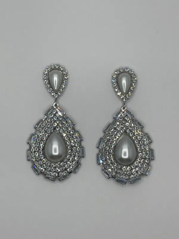 SILVER CZ PEARL EARRINGS ( 3918 S ) sold by Oh My Jewelry