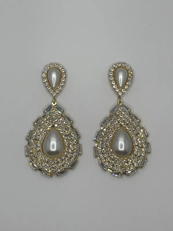 GOLD CZ PEARL EARRINGS ( 3918 G ) sold by Oh My Jewelry