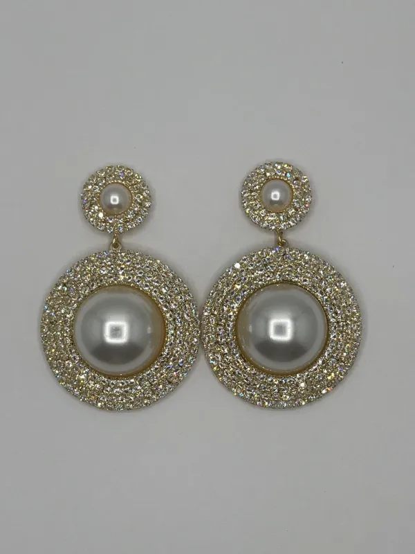 GOLD PEARL CZ STONES EARRINGS ( 3934 G ) sold by Oh My Jewelry