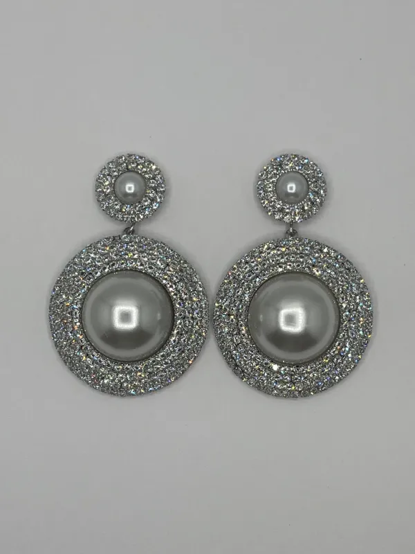 SILVER PEARL CZ STONES EARRINGS ( 3934 S ) sold by Oh My Jewelry