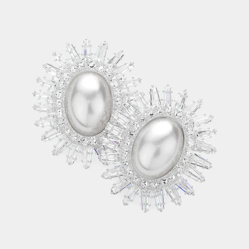 SILVER PEARL CZ STONE EARRINGS ( 3905 S ) sold by Oh My Jewelry