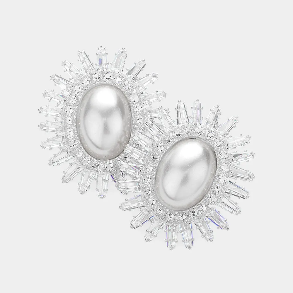 SILVER PEARL CZ STONE EARRINGS ( 3905 S ) sold by Oh My Jewelry
