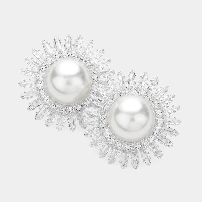 SILVER PEARL CZ STONE EARRINGS ( 3917 ) sold by Oh My Jewelry