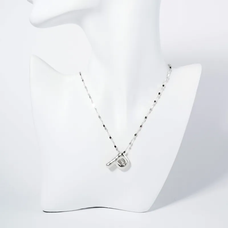 WHITE GOLD DIPPED P LETTER INITIAL NECKLACE ( 6114 RP ) sold by Oh My Jewelry