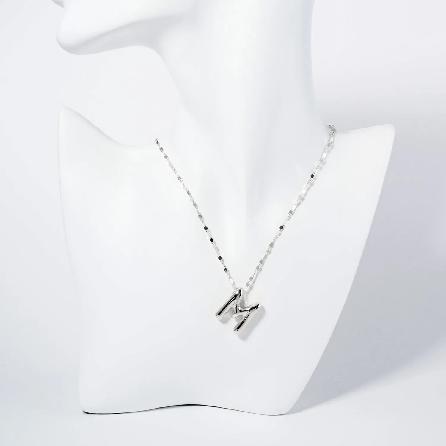 WHITE GOLD DIPPED M LETTER INITIAL NECKLACE ( 6114 RM ) sold by Oh My Jewelry